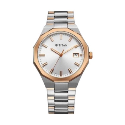 Titan Regalia Dodecagon 90212KM01 Silver Dial Stainless Steel Strap Analog Men Watch